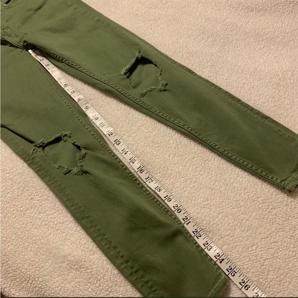 Free People High Rise Busted Olive Green Distressed Skinny Jeans - Picture 10 of 15